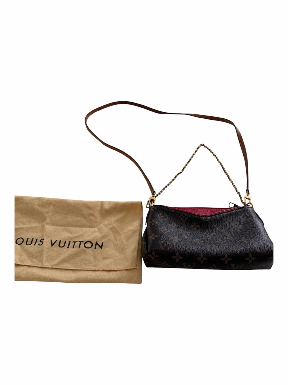 Louis Vuitton Monogram Shoulder Bag with Brown Exterior and Red Interior
